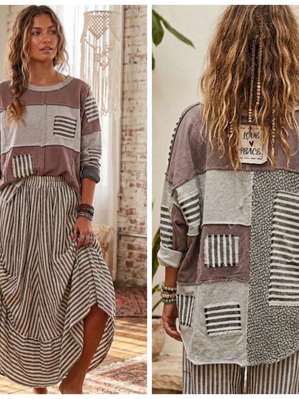 Boho Patchwork Distressed Pullover Top